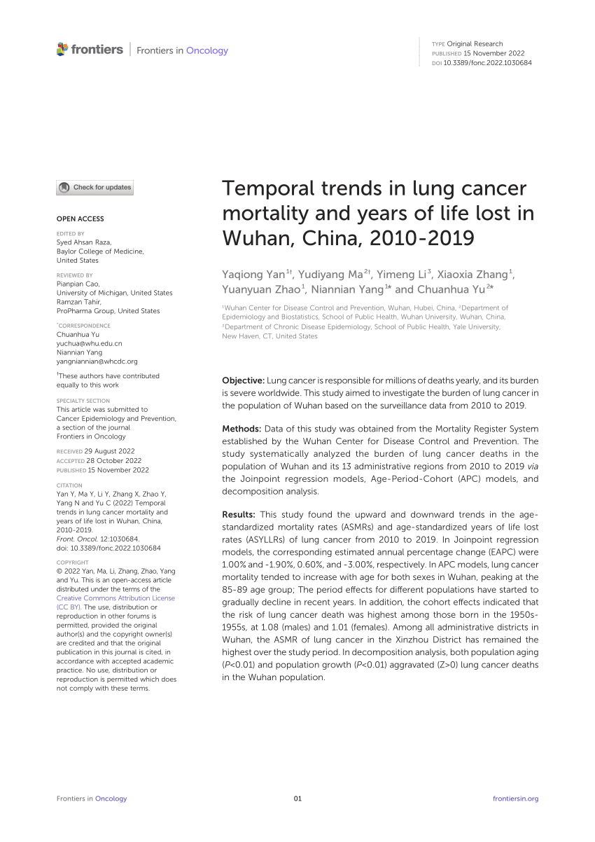 Pdf Temporal Trends In Lung Cancer Mortality And Years Of Life Lost In Wuhan China 2010 2019 8068