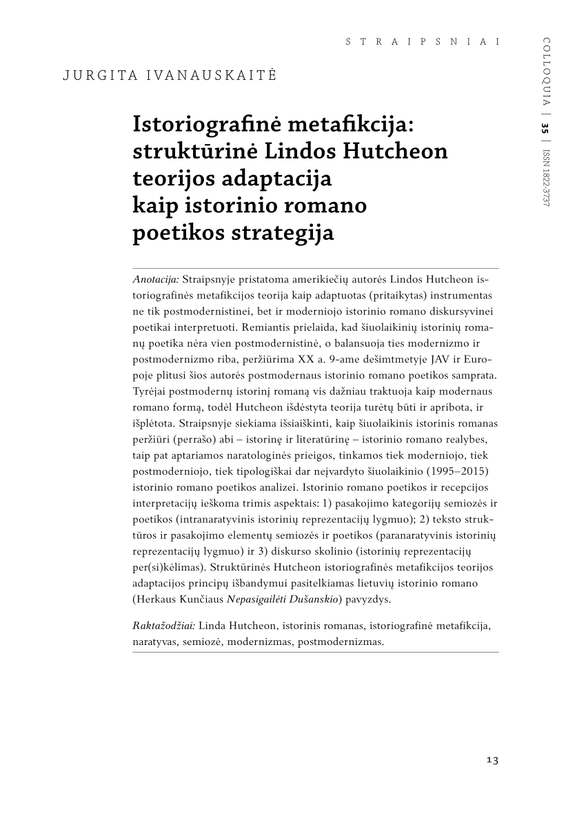 (PDF) Historiographic Metafiction: Structural Adaptation of Linda