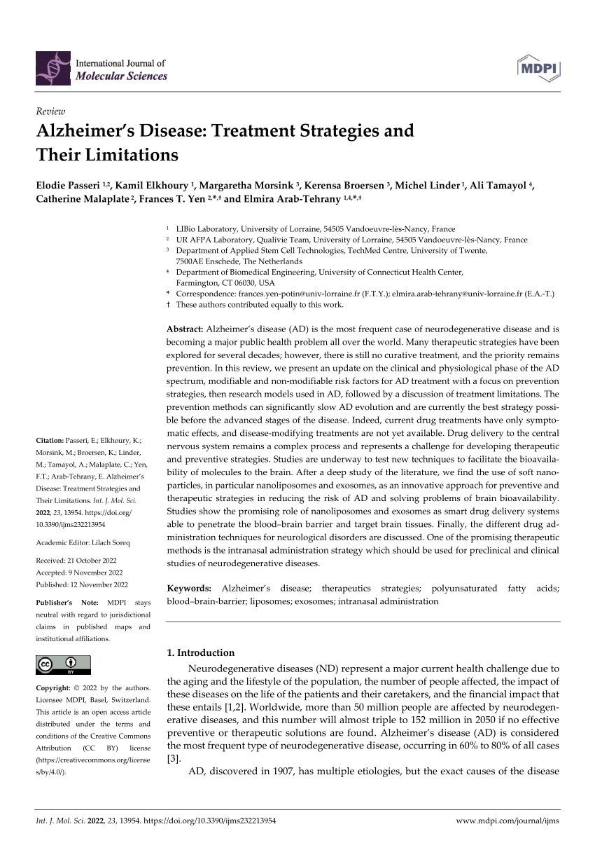 PDF) Alzheimer's Disease: Treatment Strategies and Their Limitations