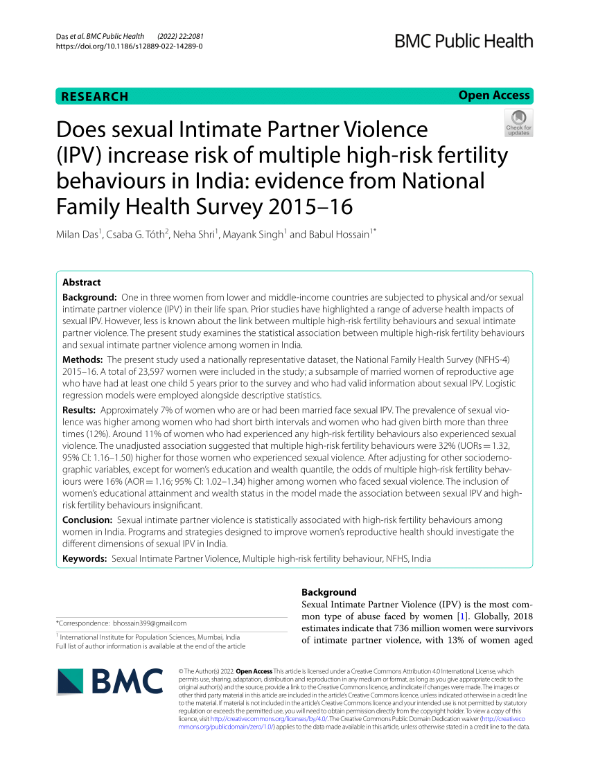 Pdf Does Sexual Intimate Partner Violence Ipv Increase Risk Of Multiple High Risk Fertility