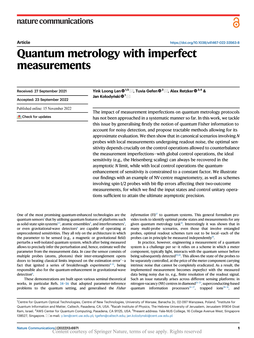 (PDF) Quantum metrology with imperfect measurements
