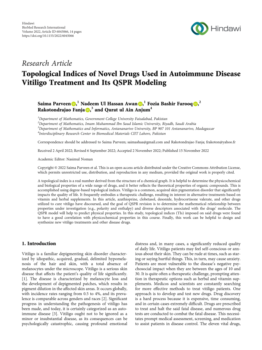 (PDF) Topological Indices of Novel Drugs Used in Autoimmune Disease