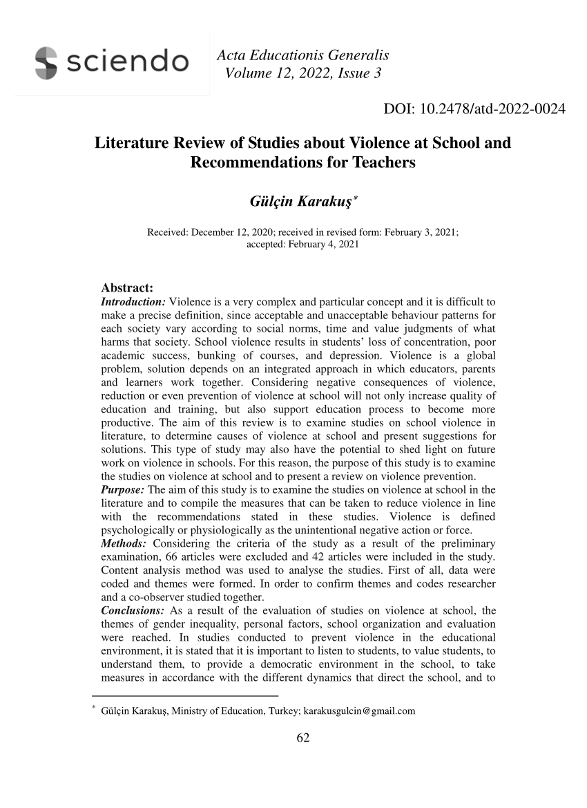 literature review of violence in schools