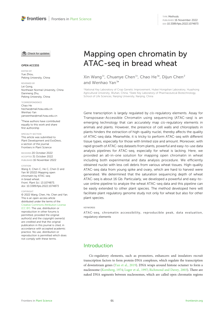 Pdf Mapping Open Chromatin By Atac Seq In Bread Wheat