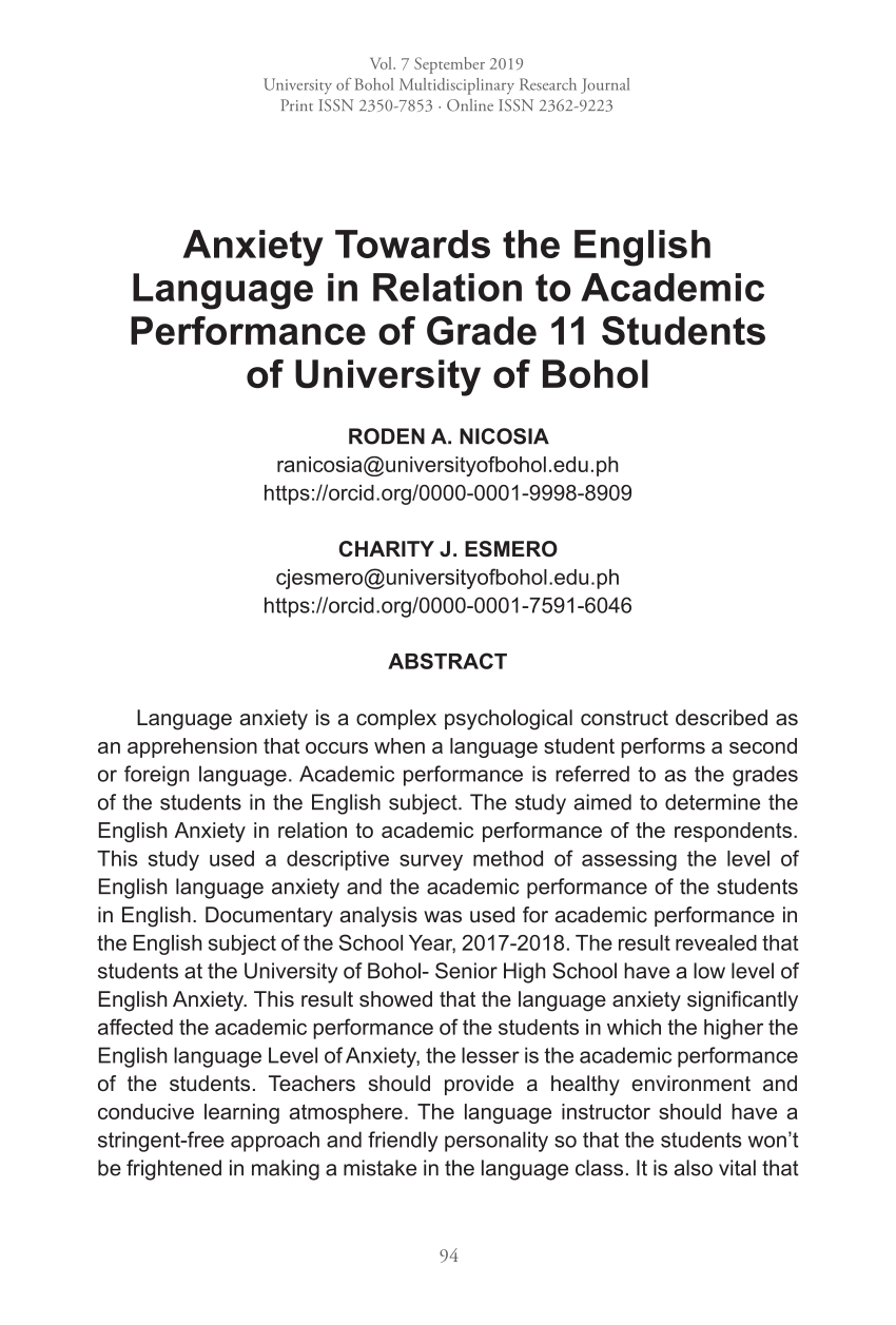 english language anxiety research paper