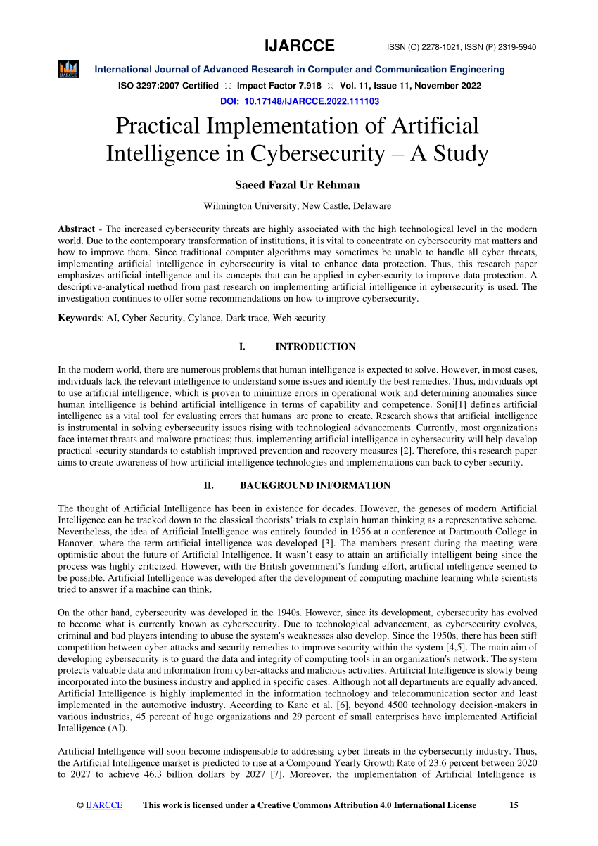 research paper on artificial intelligence in cyber security