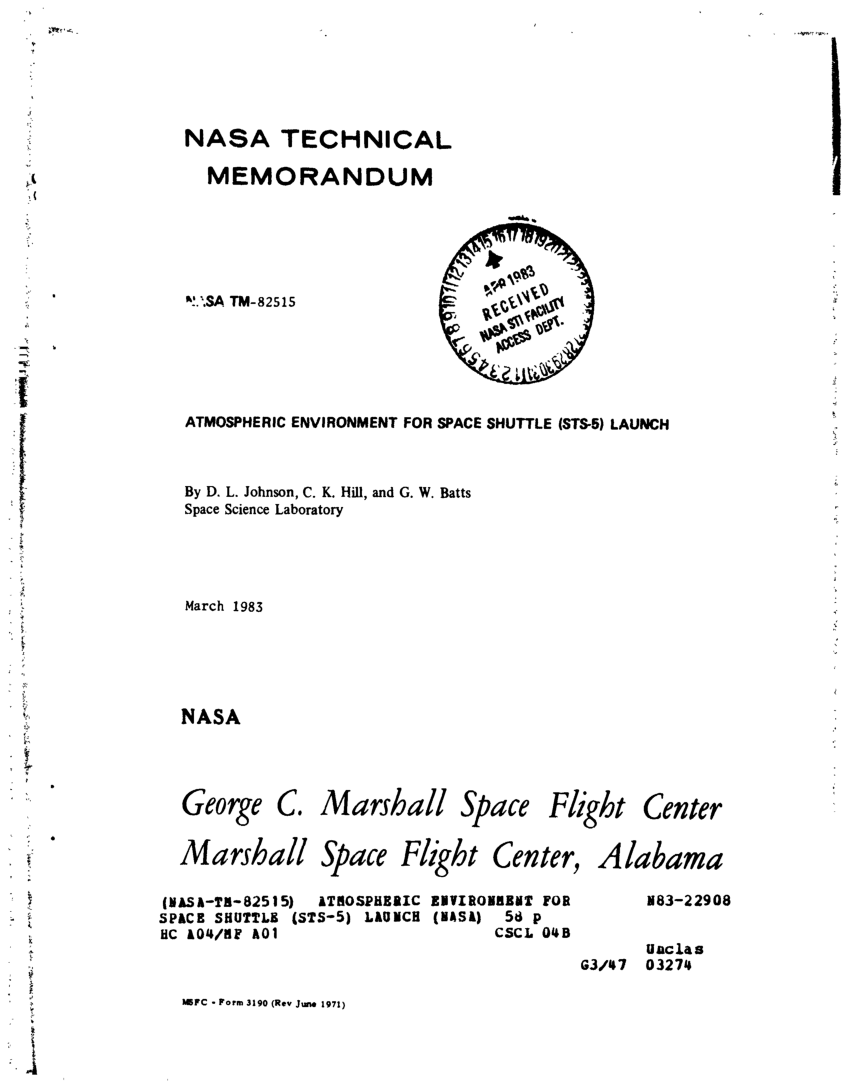 (PDF) N A S A TECHNICAL MEMORANDUM ATMOSPHERIC ENVIRONMENT FOR SPACE