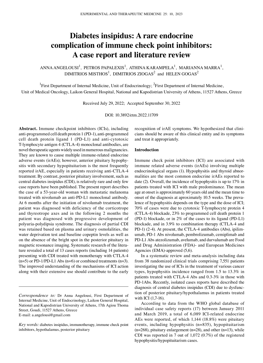 literature review diabetes insipidus