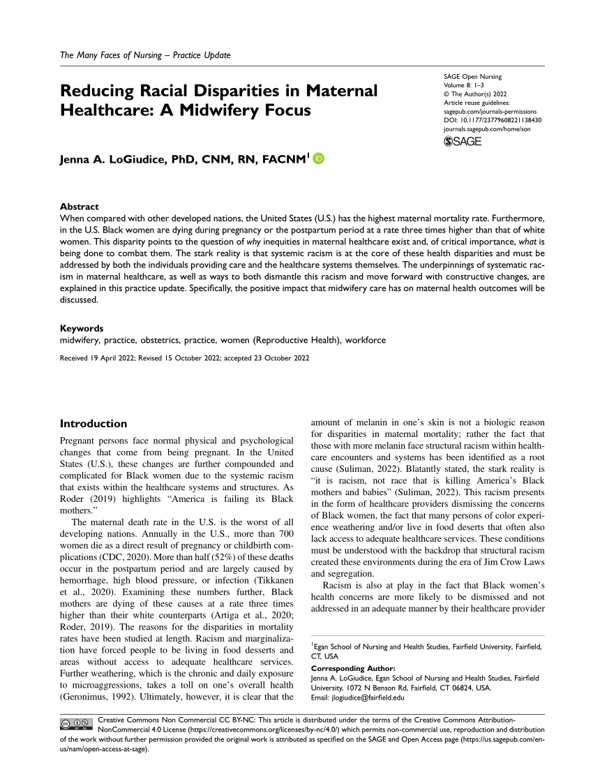 Pdf Reducing Racial Disparities In Maternal Healthcare A Midwifery Focus