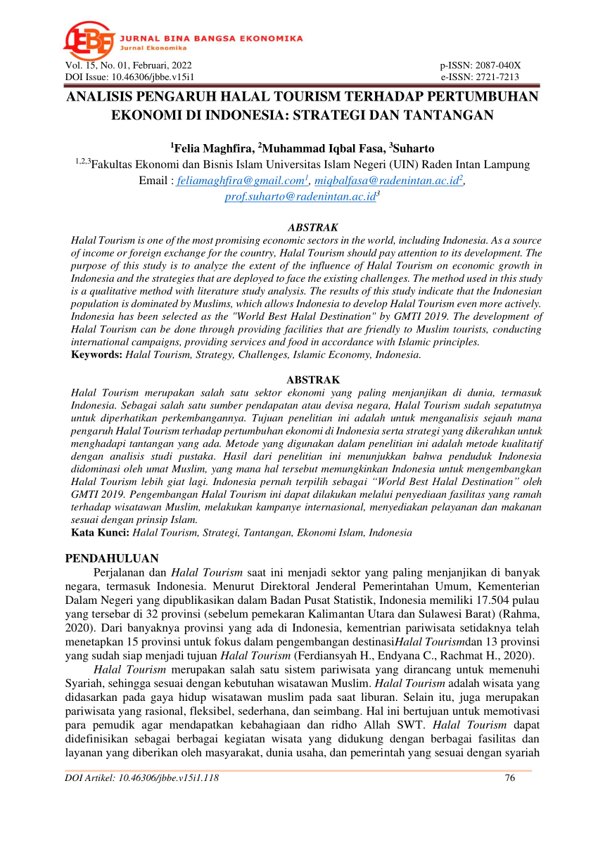 (PDF) ANALISIS PENGARUH HALAL TOURISM TERHADAP PERTUMBUHAN EKONOMI DI