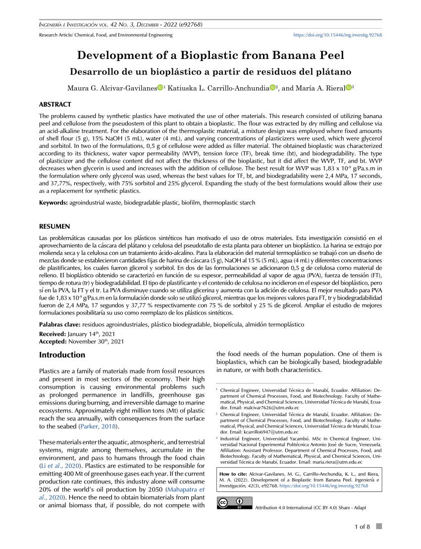 bioplastic from banana peel research paper pdf