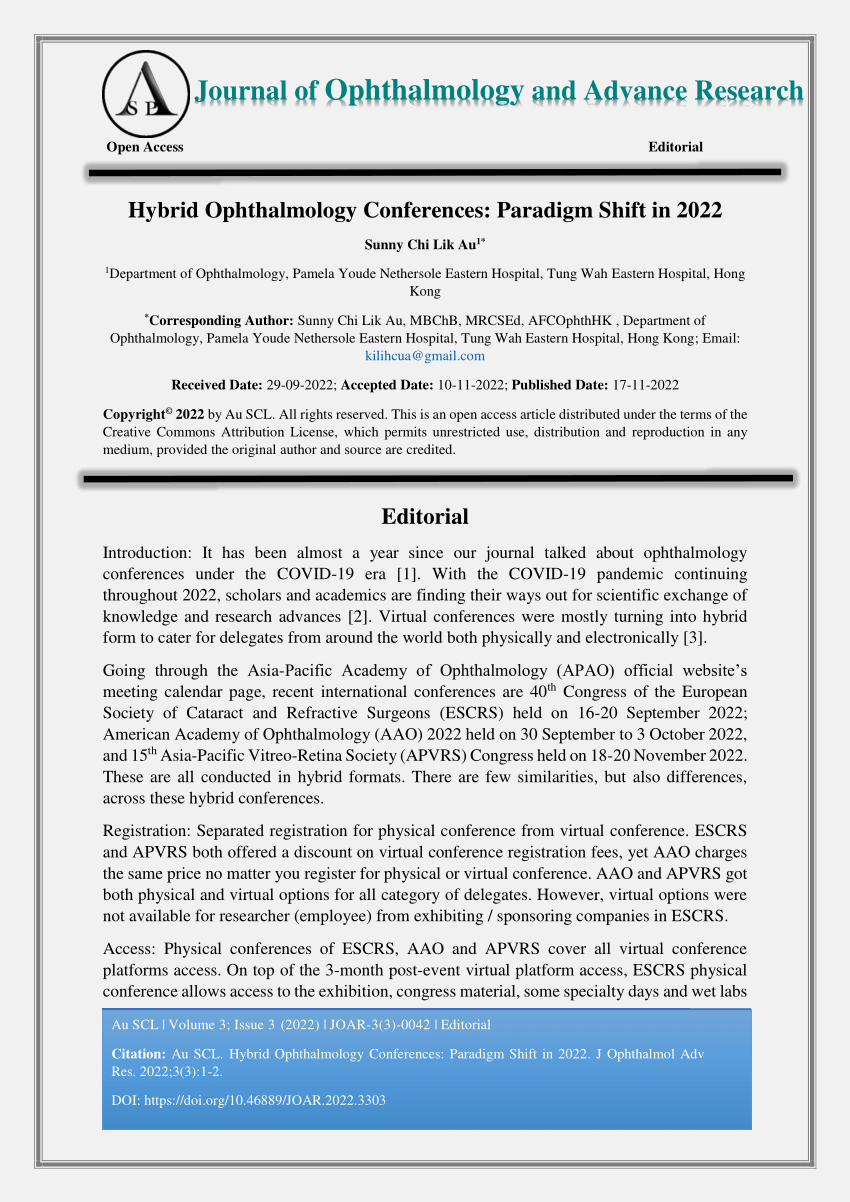 (PDF) Hybrid Ophthalmology Conferences Paradigm Shift in 2022