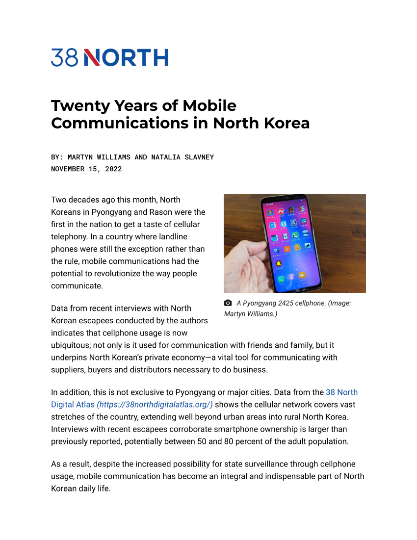 Twenty Years of Mobile Communications in North Korea - 38 North: Informed  Analysis of North Korea