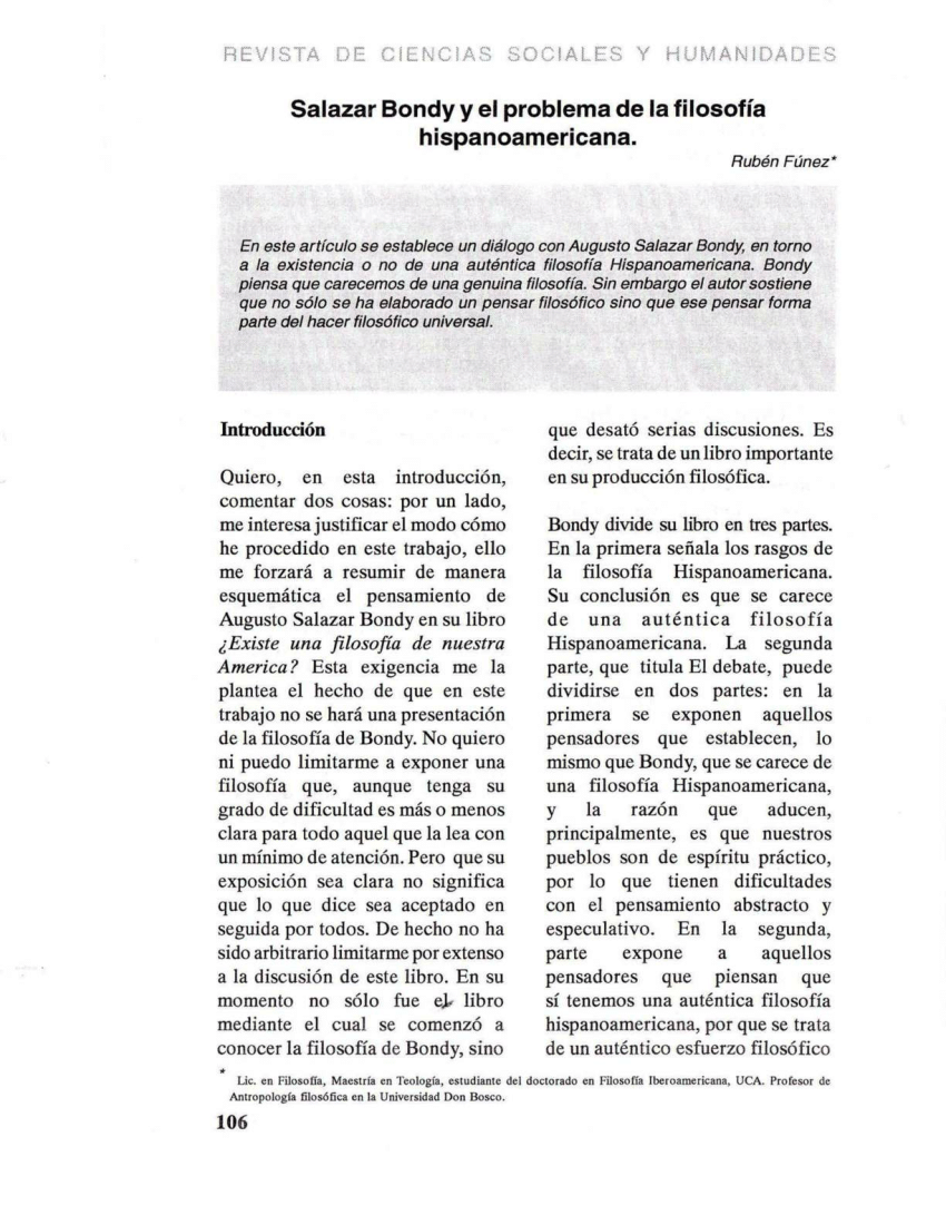 Pdf Salazar Bondy Y El Problema De La Filosofía Hispanoamericana