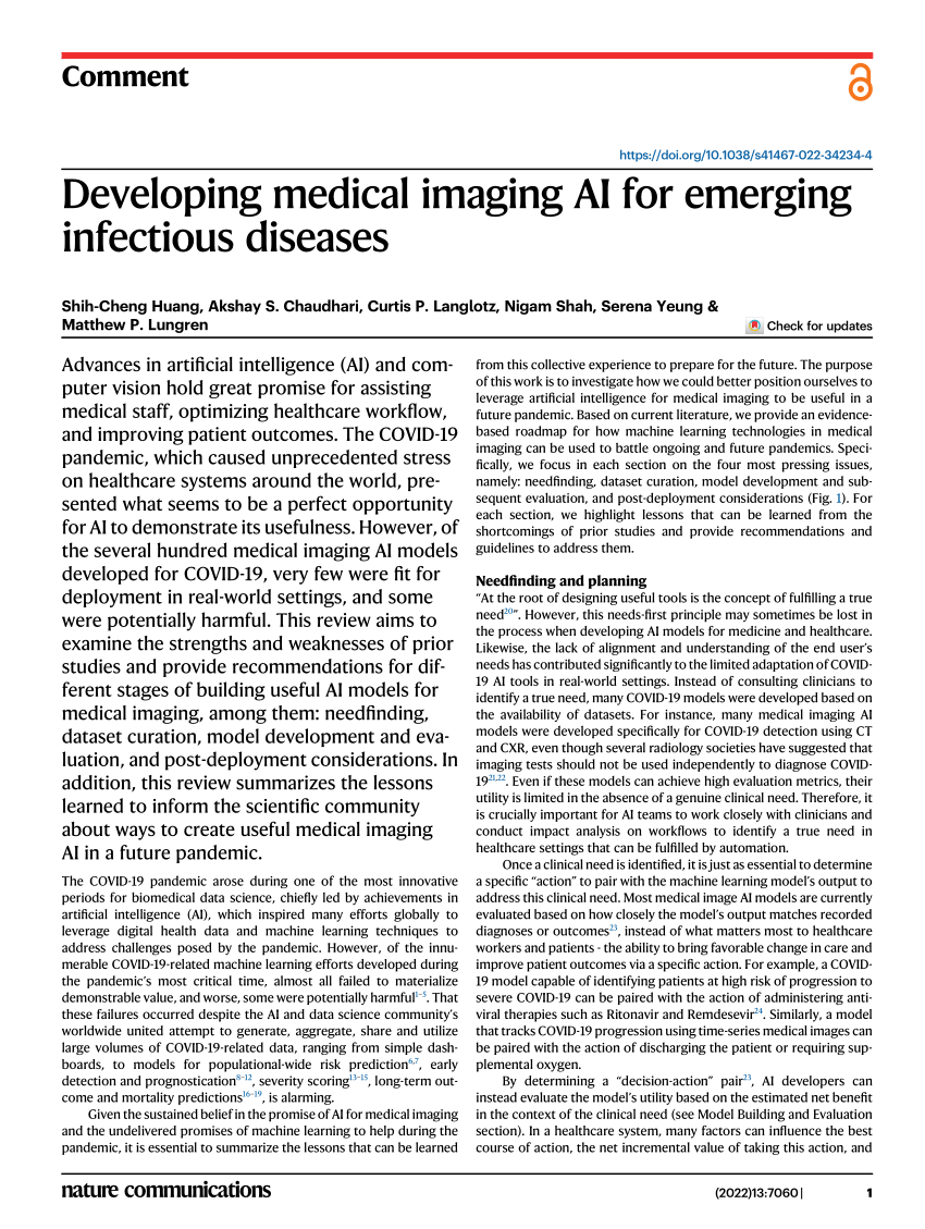 Pdf Developing Medical Imaging Ai For Emerging Infectious Diseases 