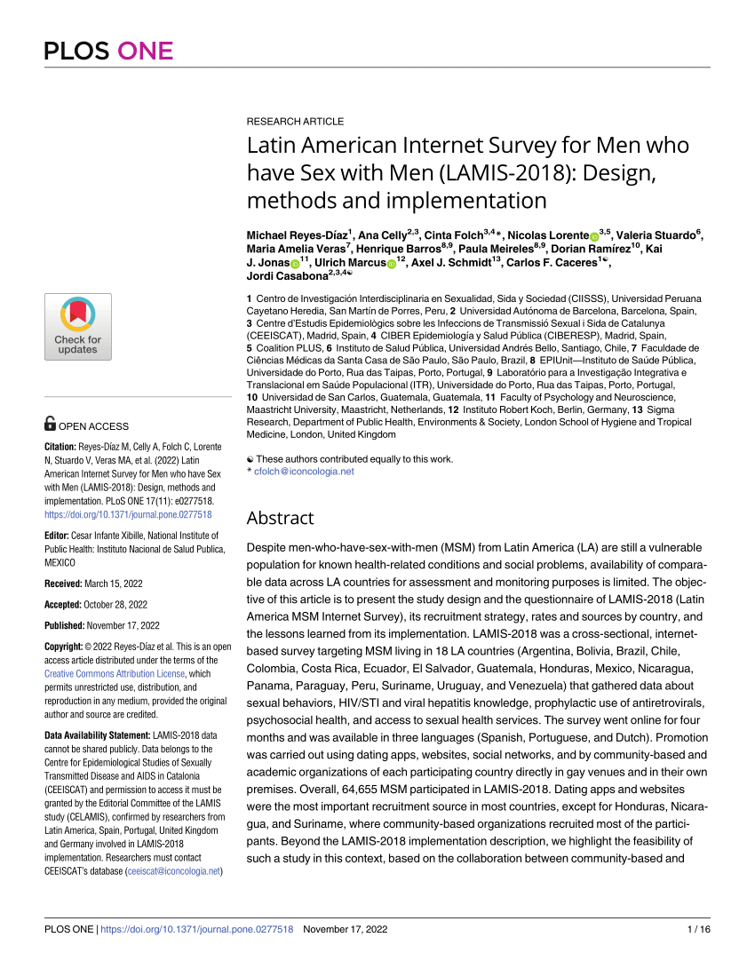 PDF) Latin American Internet Survey for Men who have Sex with Men  (LAMIS-2018): Design, methods and implementation