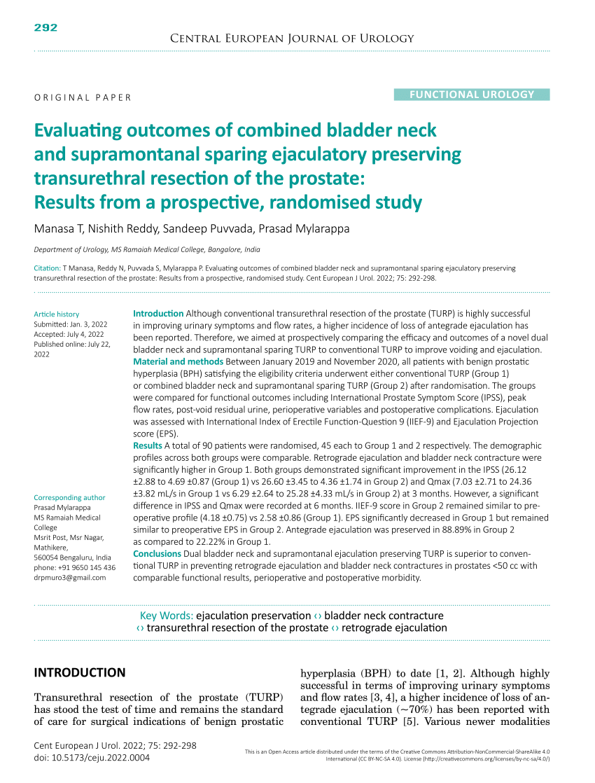 Pdf Evaluating Outcomes Of Combined Bladder Neck And Supramontanal Sparing Ejaculatory 8964