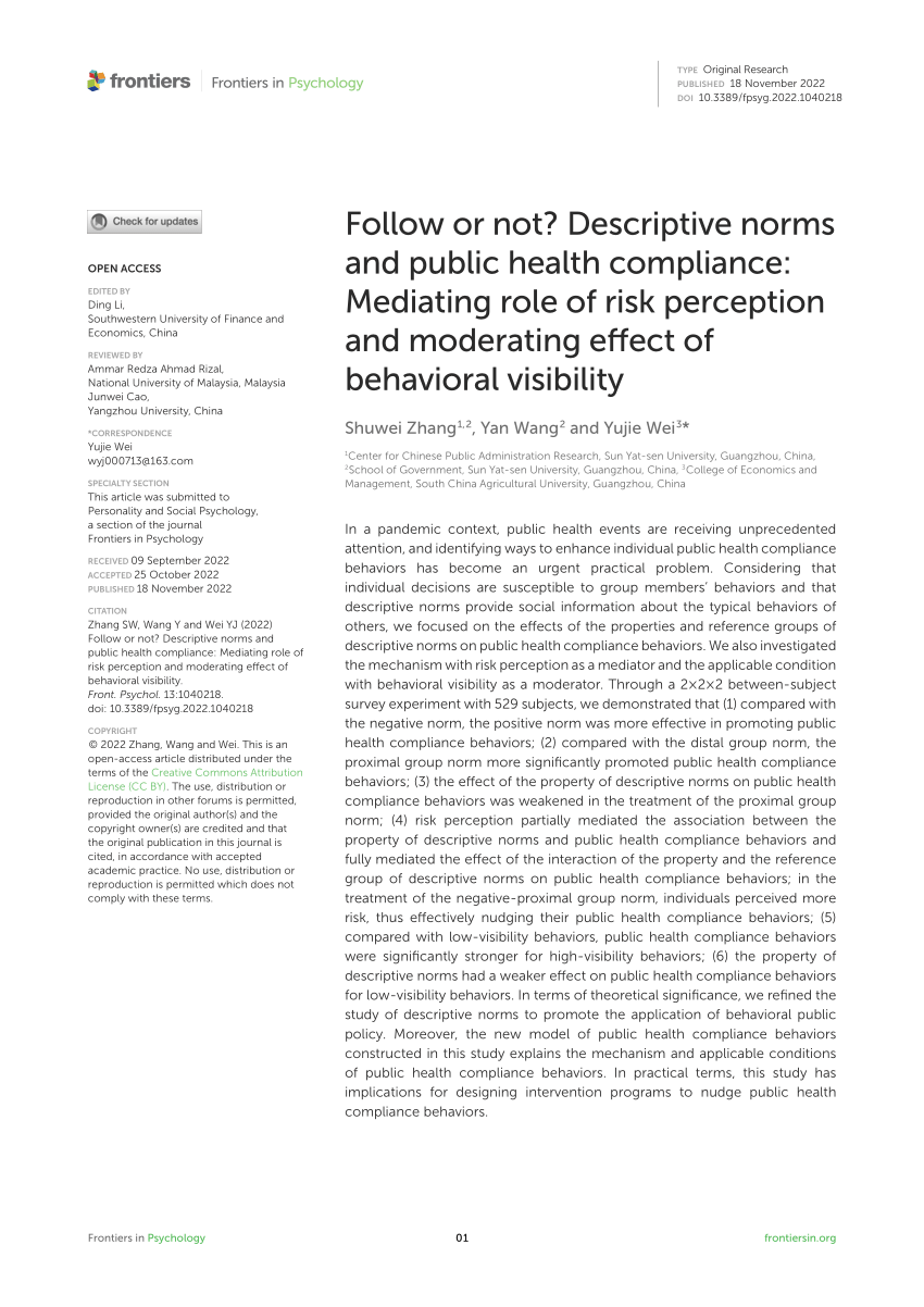 (PDF) Follow or not? Descriptive norms and public health compliance