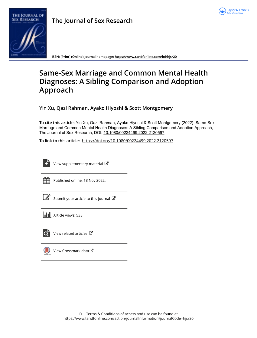 PDF Same Sex Marriage and Common Mental Health Diagnoses A