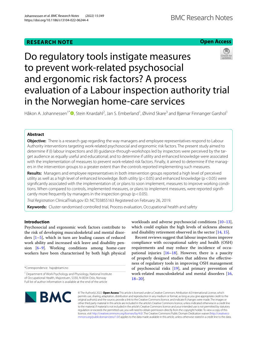 Pdf Do Regulatory Tools Instigate Measures To Prevent Work Related Psychosocial And Ergonomic 8052