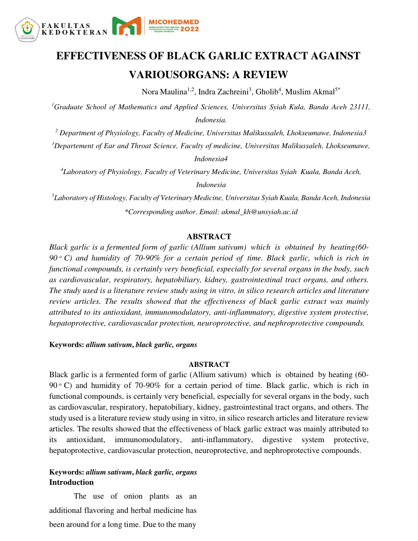 (PDF) Effectiveness Of Black Garlic Extract Against Various Organs A