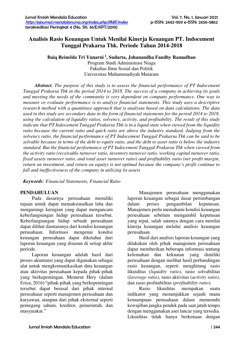 Pdf Analisis Rasio Keuangan Untuk Menilai Kinerja Keuangan Pt Indocement Tunggal Prakarsa Tbk 2528