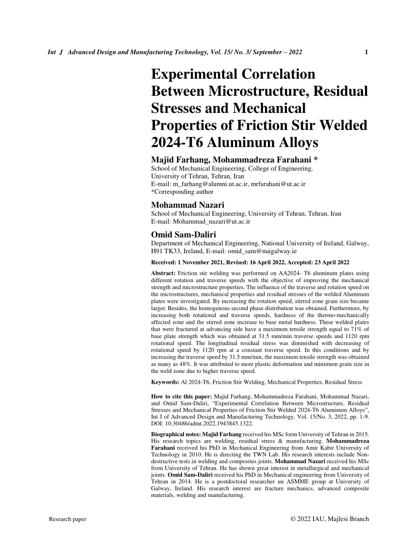 (PDF) Experimental Correlation Between Microstructure, Residual