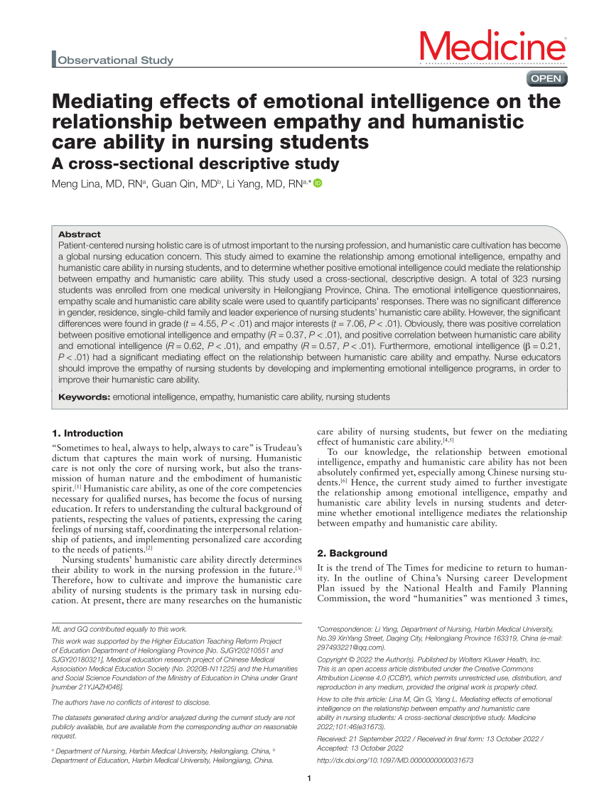 Pdf Mediating Effects Of Emotional Intelligence On The Relationship Between Empathy And 0556