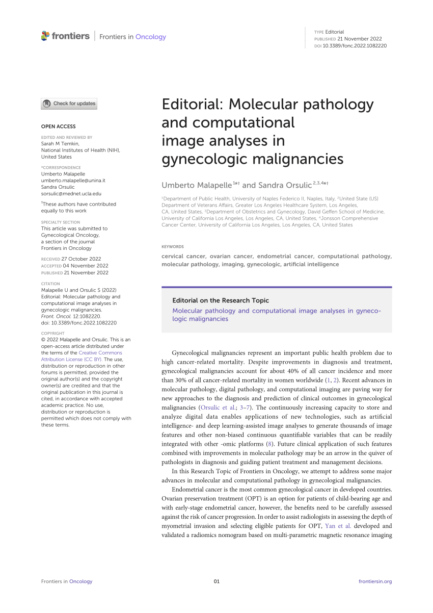 Pdf Editorial Molecular Pathology And Computational Image Analyses In Gynecologic Malignancies