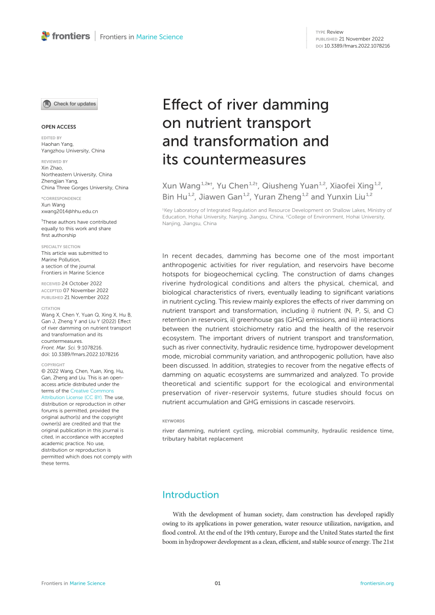 Pdf Effect Of River Damming On Nutrient Transport And Transformation And Its Countermeasures 8057