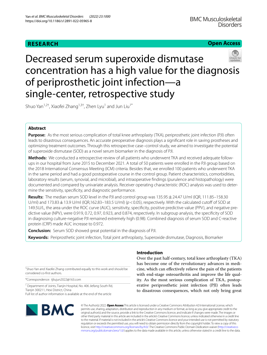 Pdf Decreased Serum Superoxide Dismutase Concentration Has A High Value For The Diagnosis Of 9739