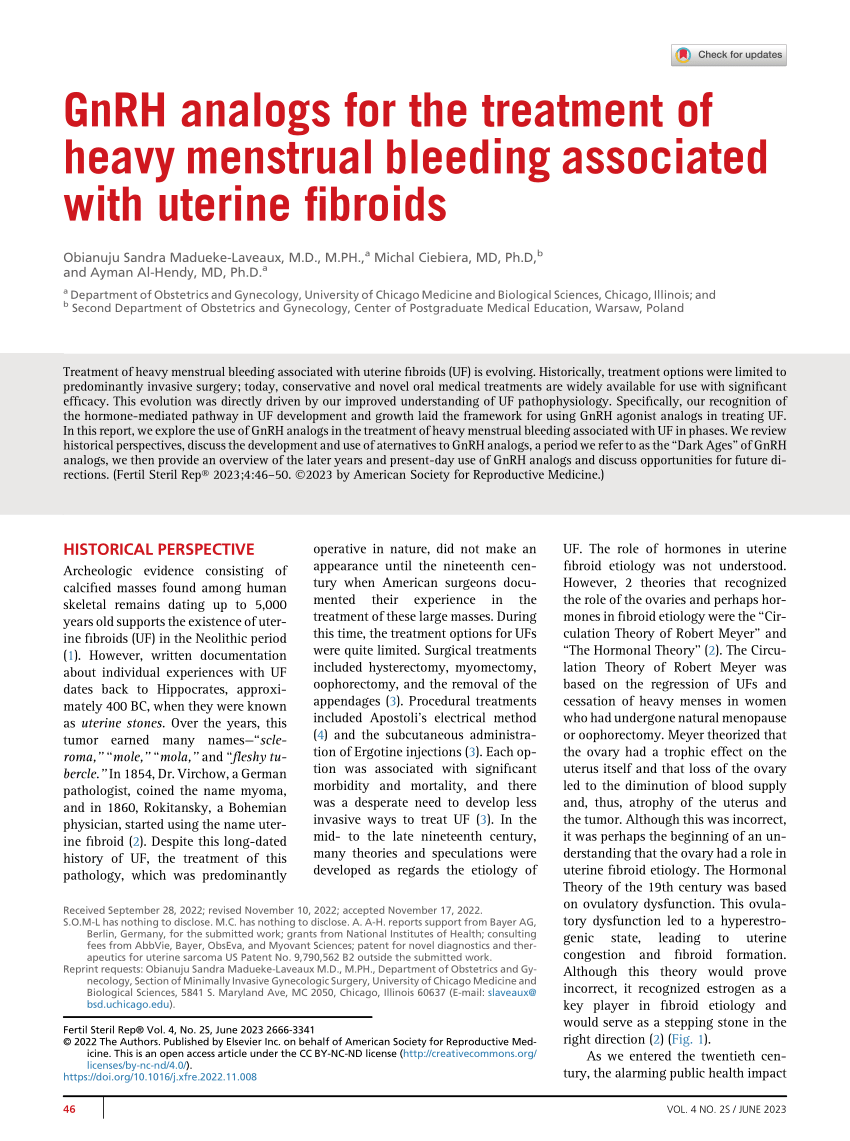 Pdf Gnrh Analogs For The Treatment Of Heavy Menstrual Bleeding