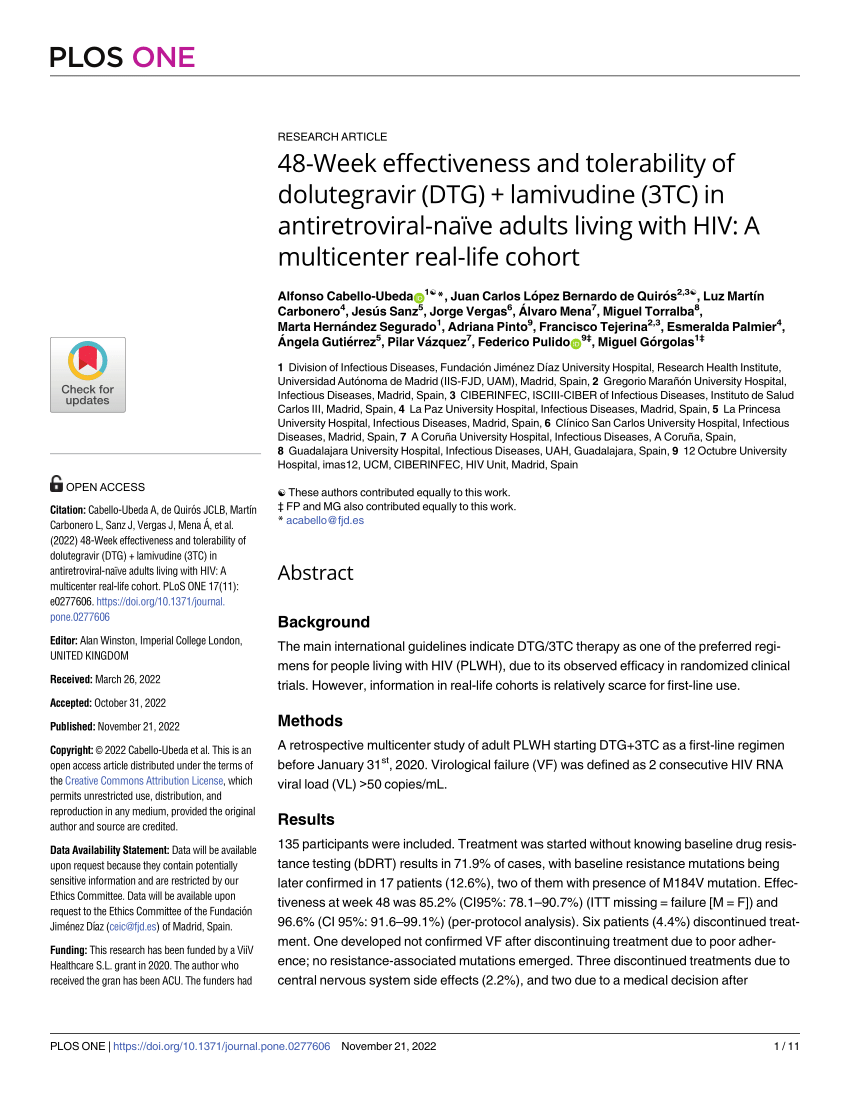 Pdf 48 Week Effectiveness And Tolerability Of Dolutegravir Dtg Lamivudine 3tc In 