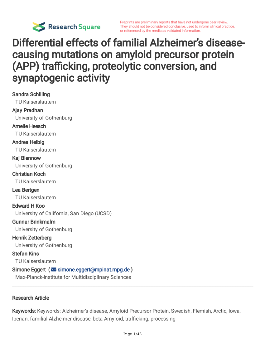 Pdf Differential Effects Of Familial Alzheimers Disease Causing Mutations On Amyloid 