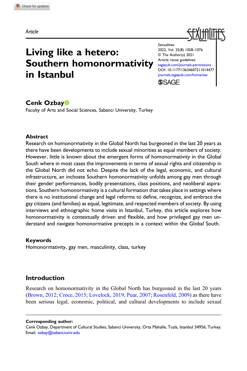 PDF) Living like a hetero: Southern homonormativity in Istanbul