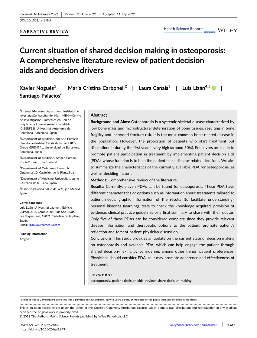 literature review on decision aids