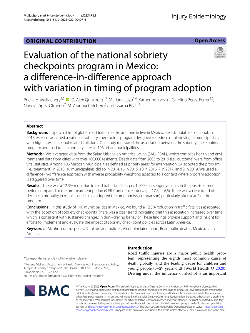 (PDF) Evaluation of the national sobriety checkpoints program in Mexico