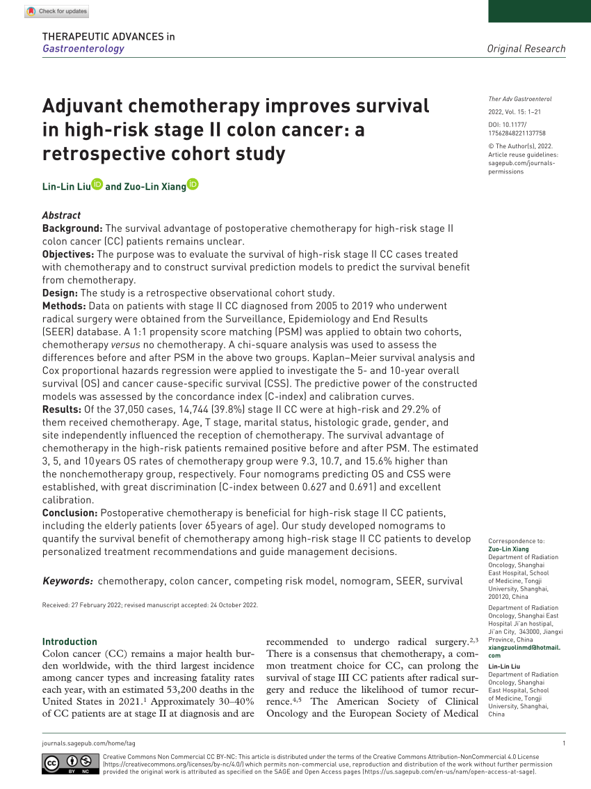 Pdf Adjuvant Chemotherapy Improves Survival In High Risk Stage Ii Colon Cancer A
