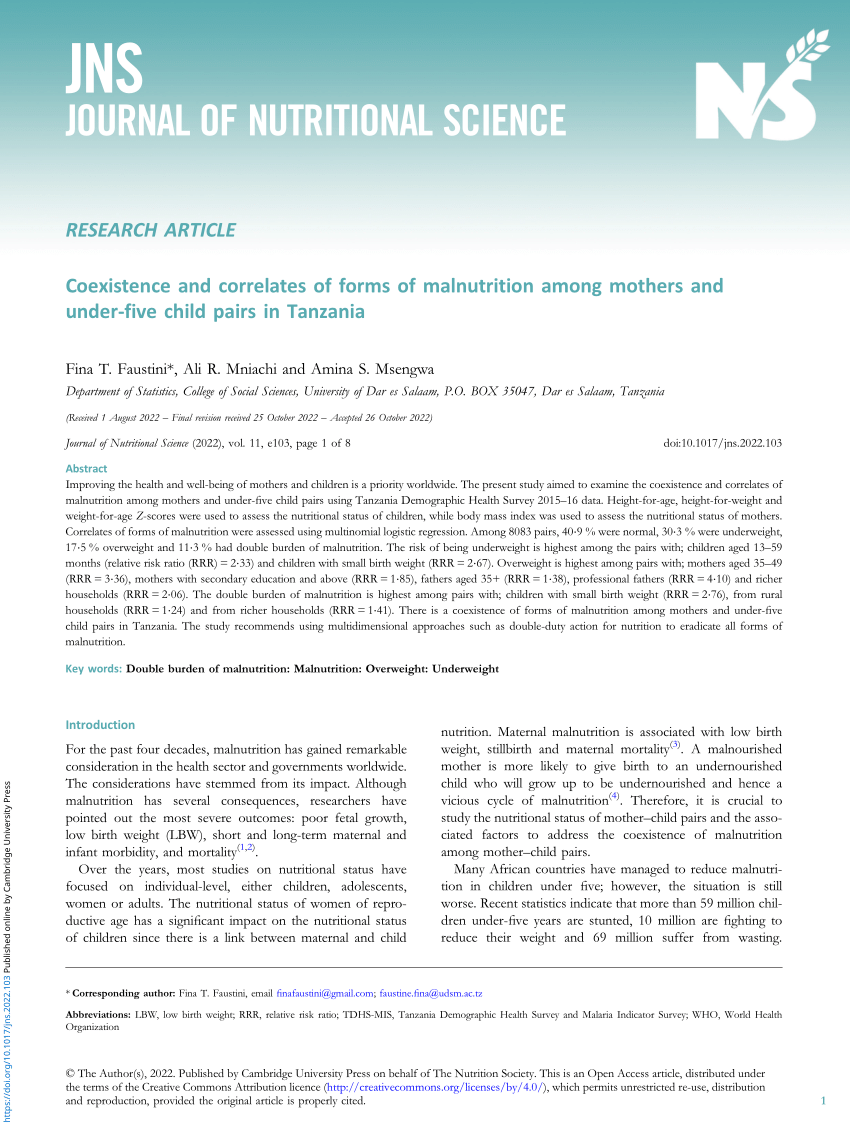 research proposal on malnutrition in tanzania pdf