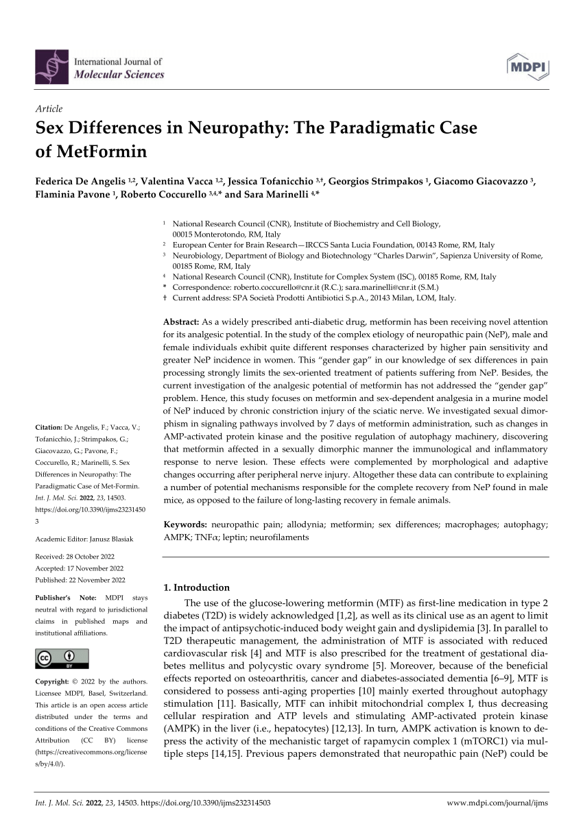 Pdf Sex Differences In Neuropathy The Paradigmatic Case Of Metformin 7489