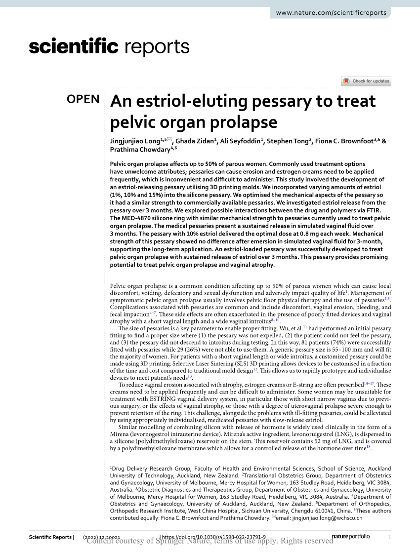 PDF) An estriol-eluting pessary to treat pelvic organ prolapse