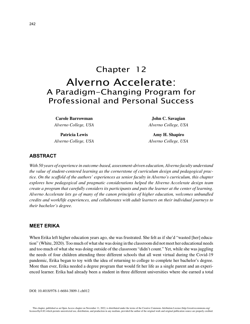 PDF) Alverno Accelerate: A Paradigm-Changing Program for Professional and  Personal Success