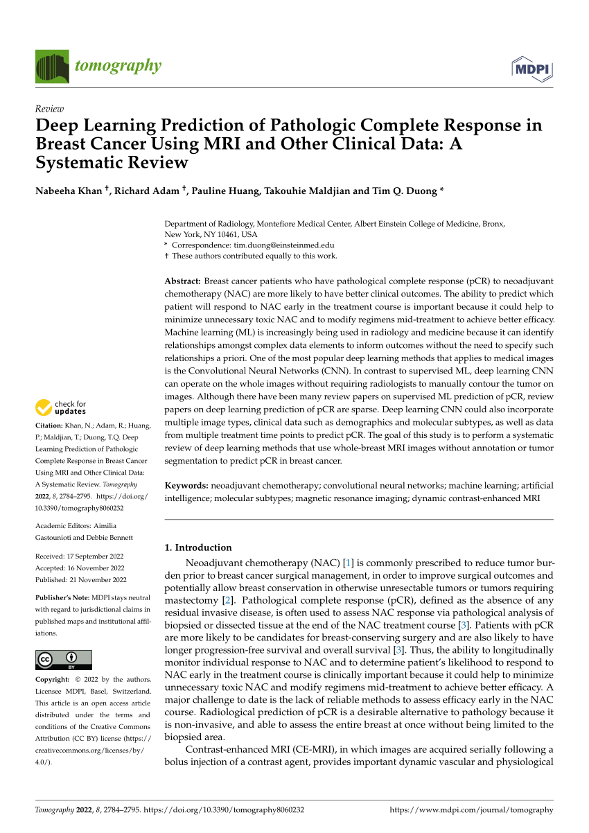 Pdf Deep Learning Prediction Of Pathologic Complete Response In Breast Cancer Using Mri And 9498