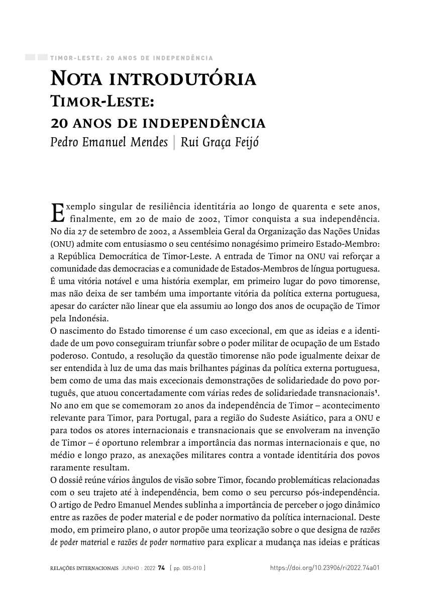 Pdf Nota Introdutória Timor Leste 20 Anos De Independência 3130