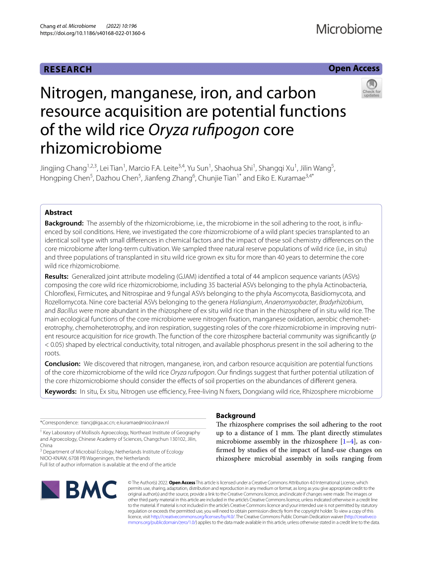 PDF) Nitrogen, manganese, iron, and carbon resource acquisition 