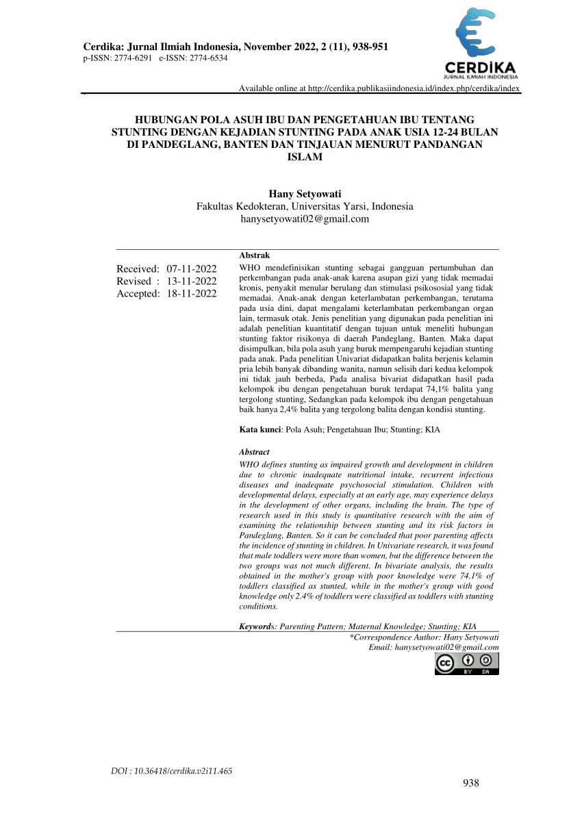 (PDF) Hubungan Pola Asuh Ibu Dan Pengetahuan Ibu Tentang Stunting