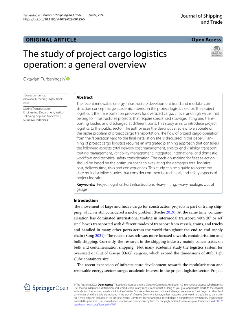(PDF) The study of project cargo logistics operation: a general overview