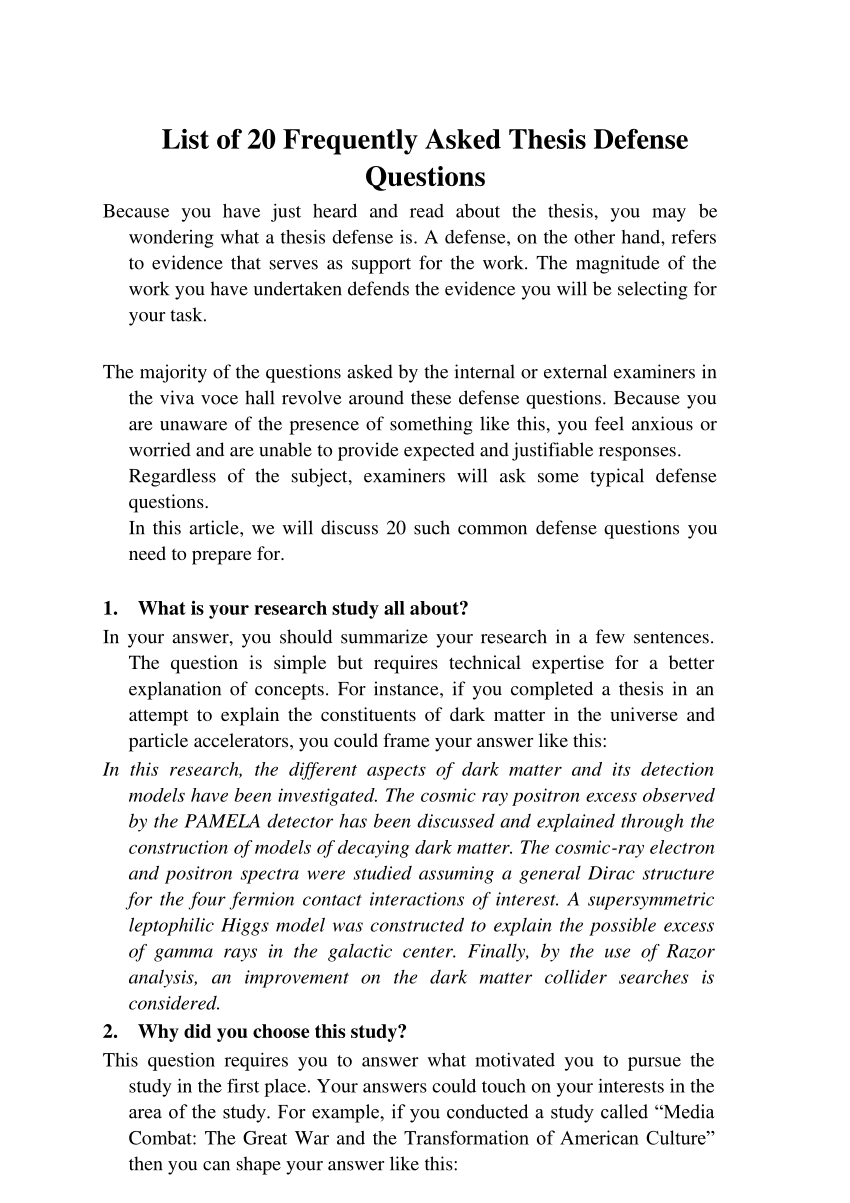 master thesis defence questions