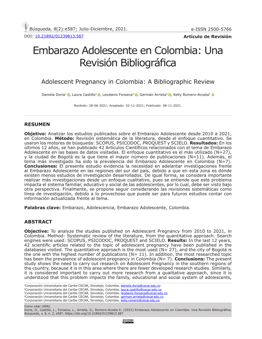 Pdf Embarazo Adolescente En Colombia Una Revisión Bibliográfica 2207