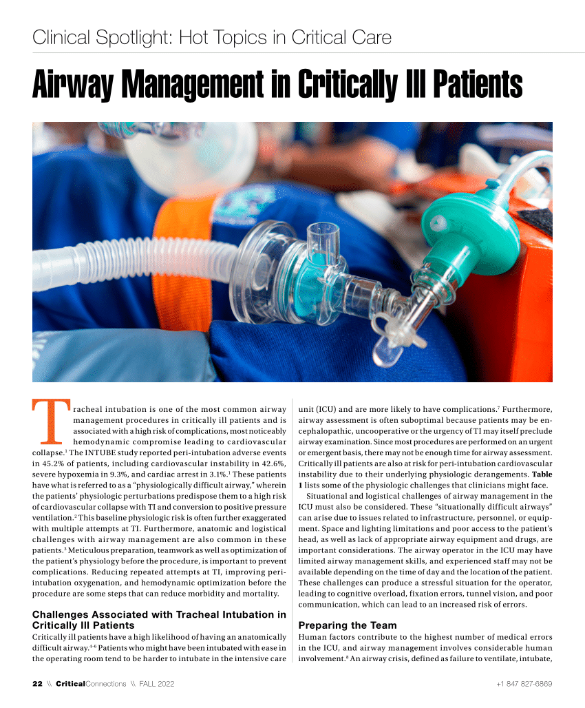 (PDF) Clinical Spotlight Hot topics in Critical Care Airway management in Critically ill Patient